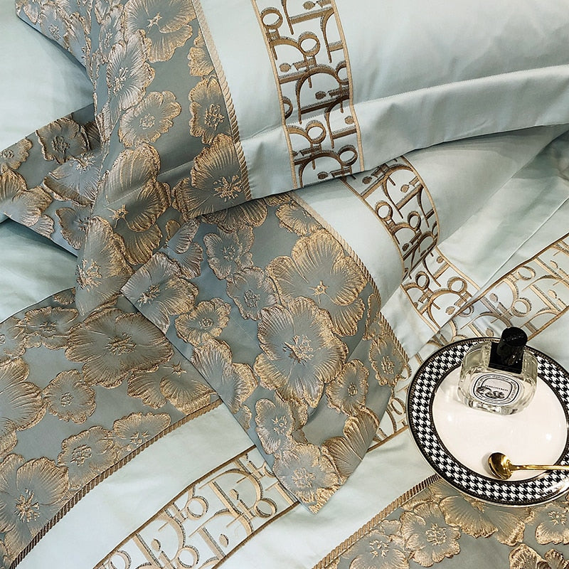 Belladonna Luxury Embossed Jacquard Embroidery Egyptian Cotton Duvet Cover Set