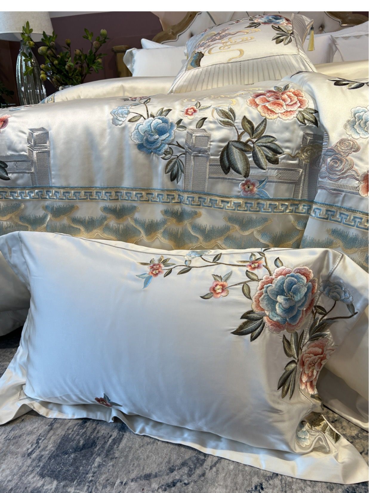 Acacia Egyptian Cotton Embroidery Luxury Duvet Cover Bedding Set
