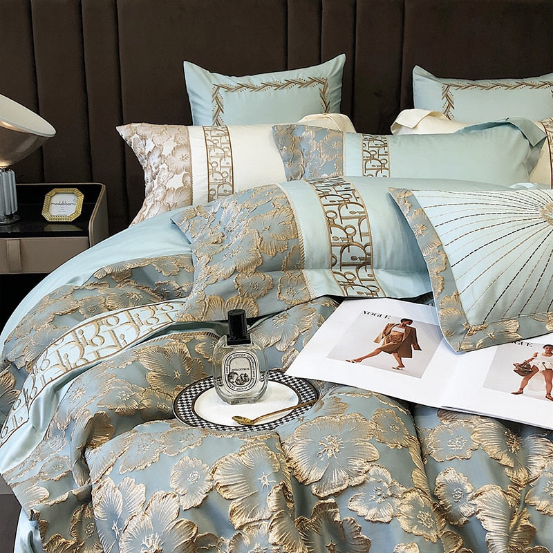 Belladonna Luxury Embossed Jacquard Embroidery Egyptian Cotton Duvet Cover Set