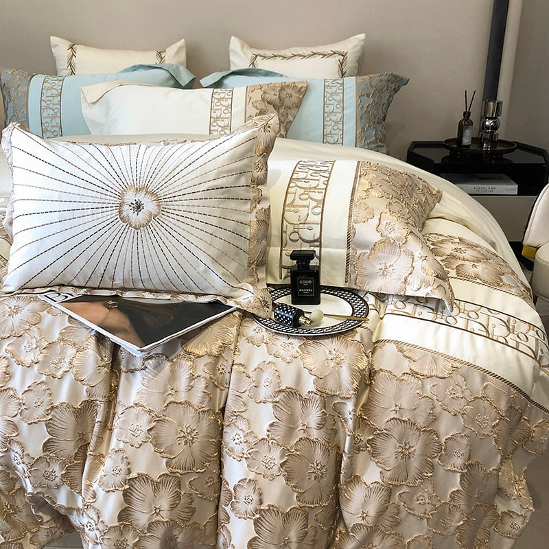 Belladonna Luxury Embossed Jacquard Embroidery Egyptian Cotton Duvet Cover Set