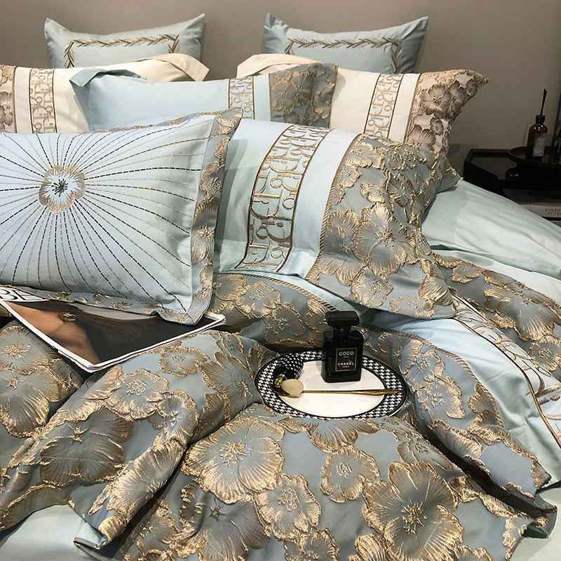 Belladonna Luxury Embossed Jacquard Embroidery Egyptian Cotton Duvet Cover Set