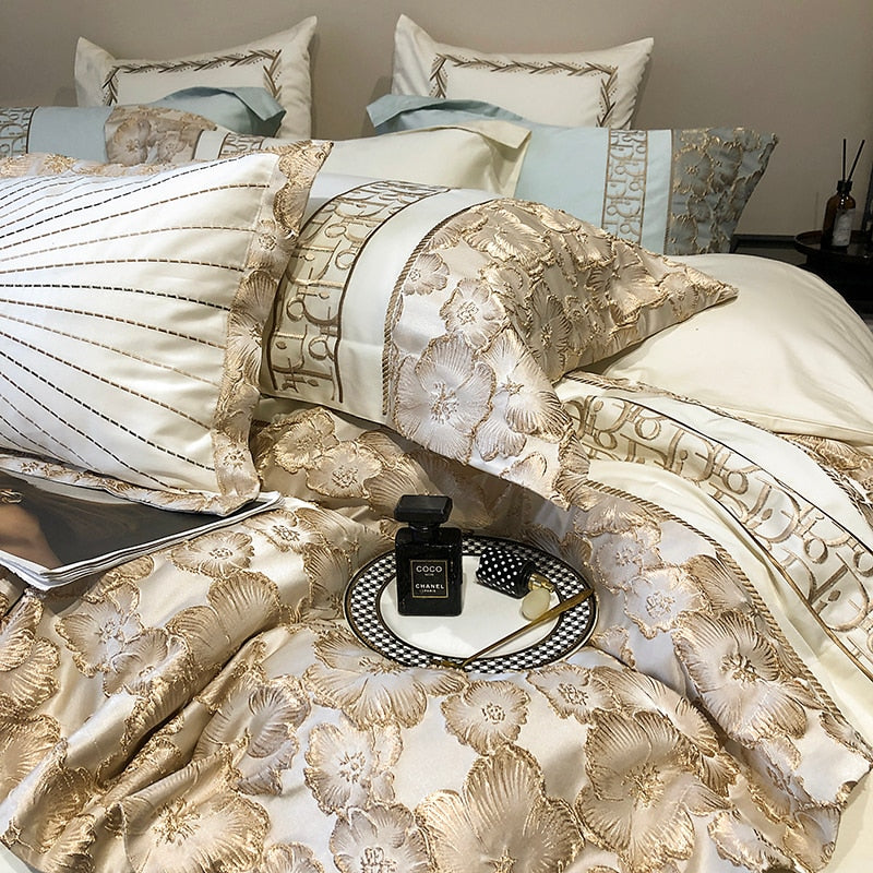 Belladonna Luxury Embossed Jacquard Embroidery Egyptian Cotton Duvet Cover Set
