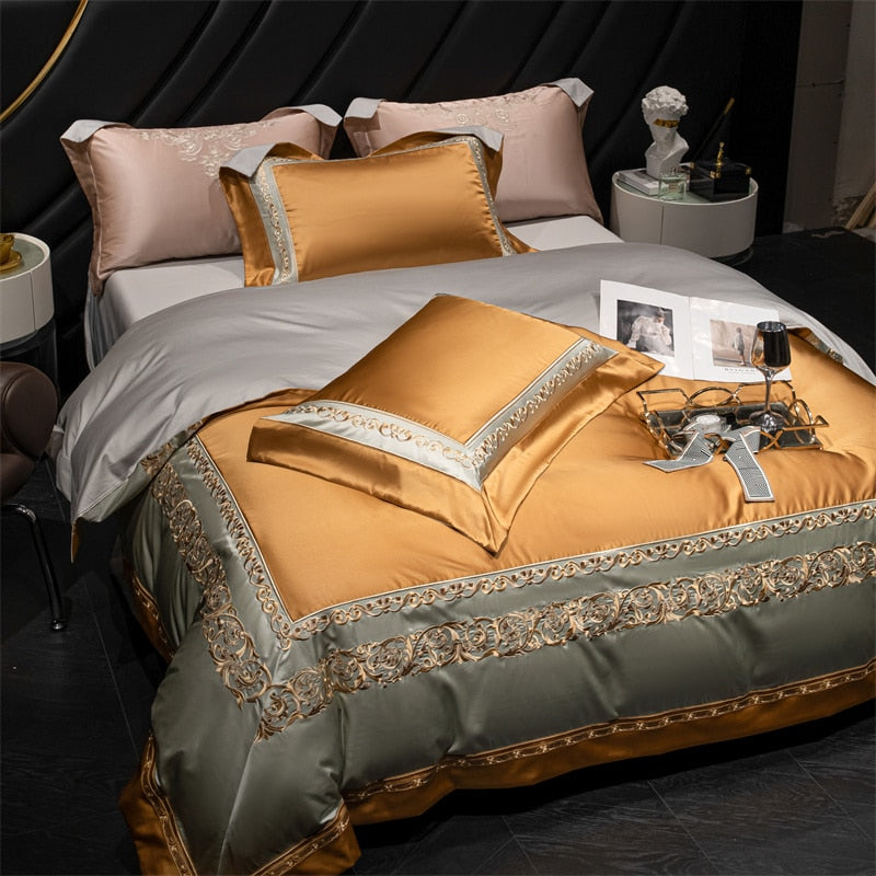 Carissa Luxury Embroidery 1000TC Egyptian Cotton Silky Duvet Cover Bedding Set