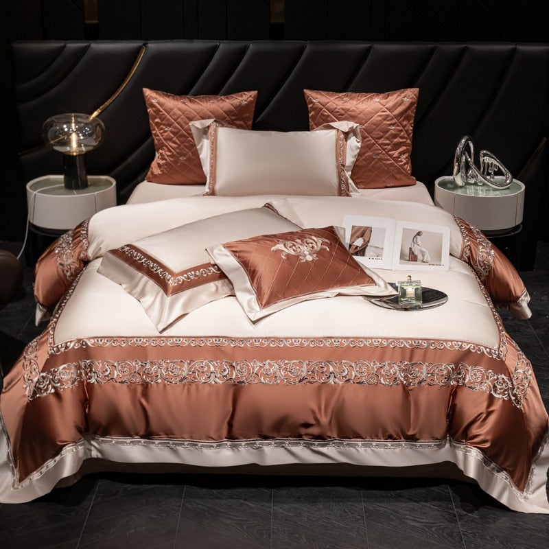 Carissa Luxury Embroidery 1000TC Egyptian Cotton Silky Duvet Cover Bedding Set