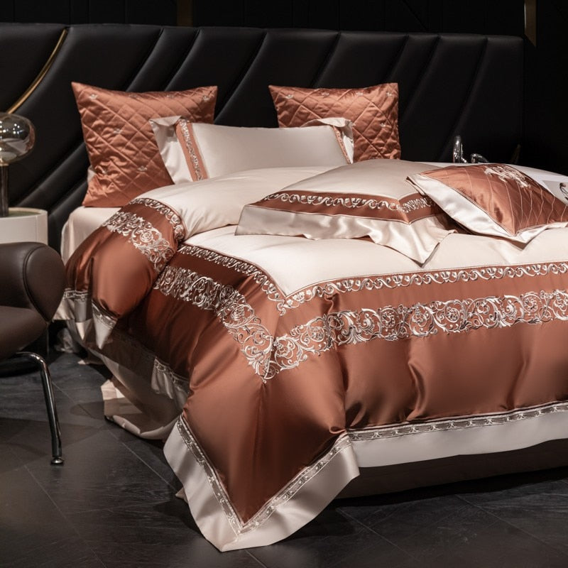 Carissa Luxury Embroidery 1000TC Egyptian Cotton Silky Duvet Cover Bedding Set
