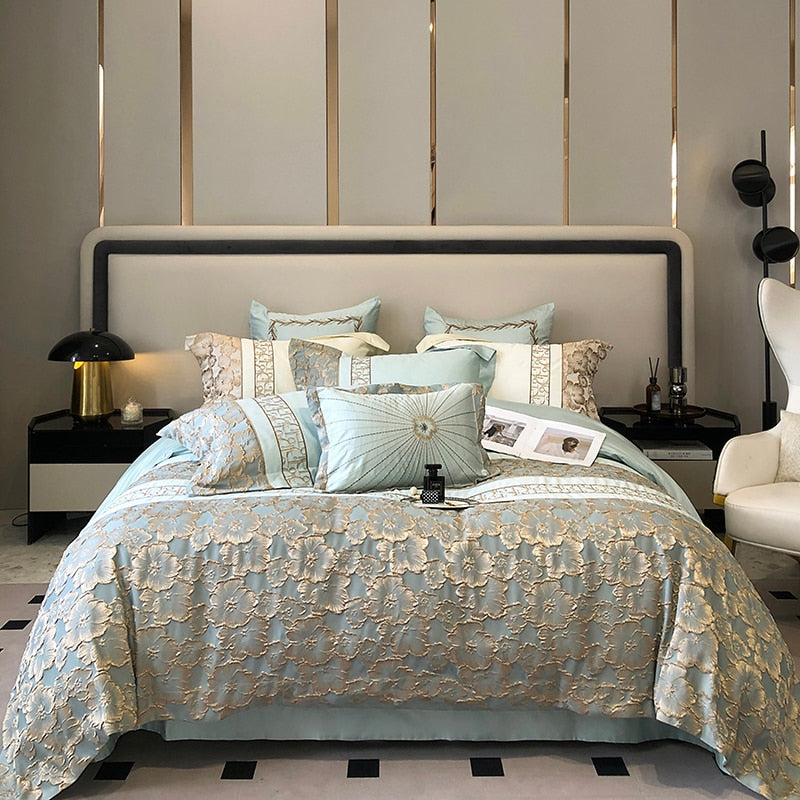 Belladonna Luxury Embossed Jacquard Embroidery Egyptian Cotton Duvet Cover Set