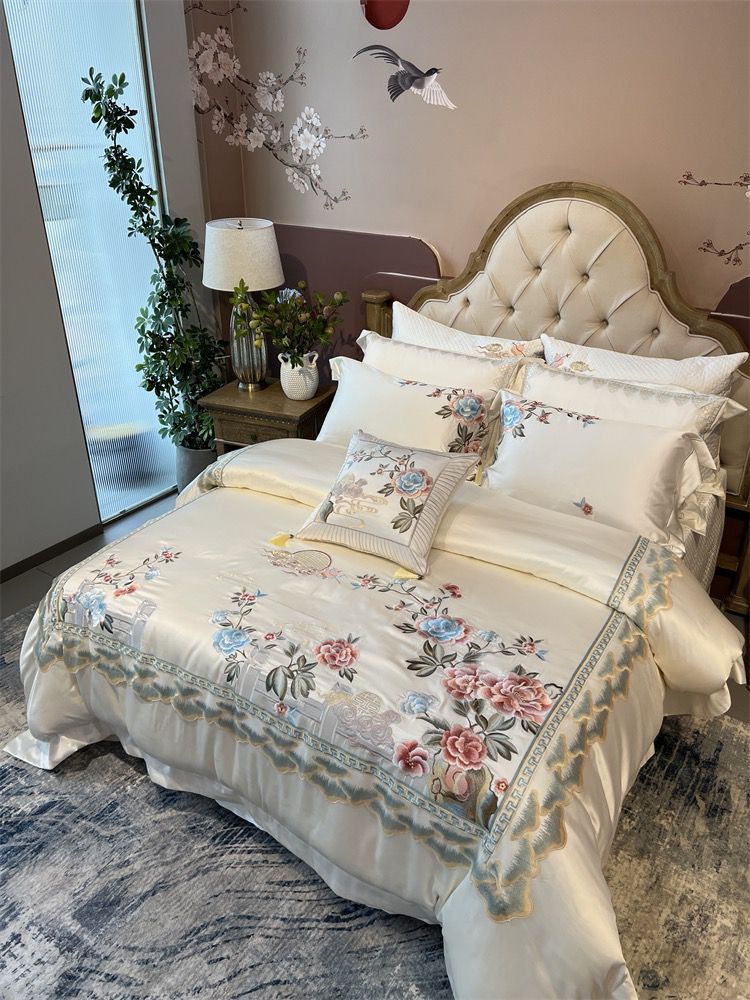 Acacia Egyptian Cotton Embroidery Luxury Duvet Cover Bedding Set