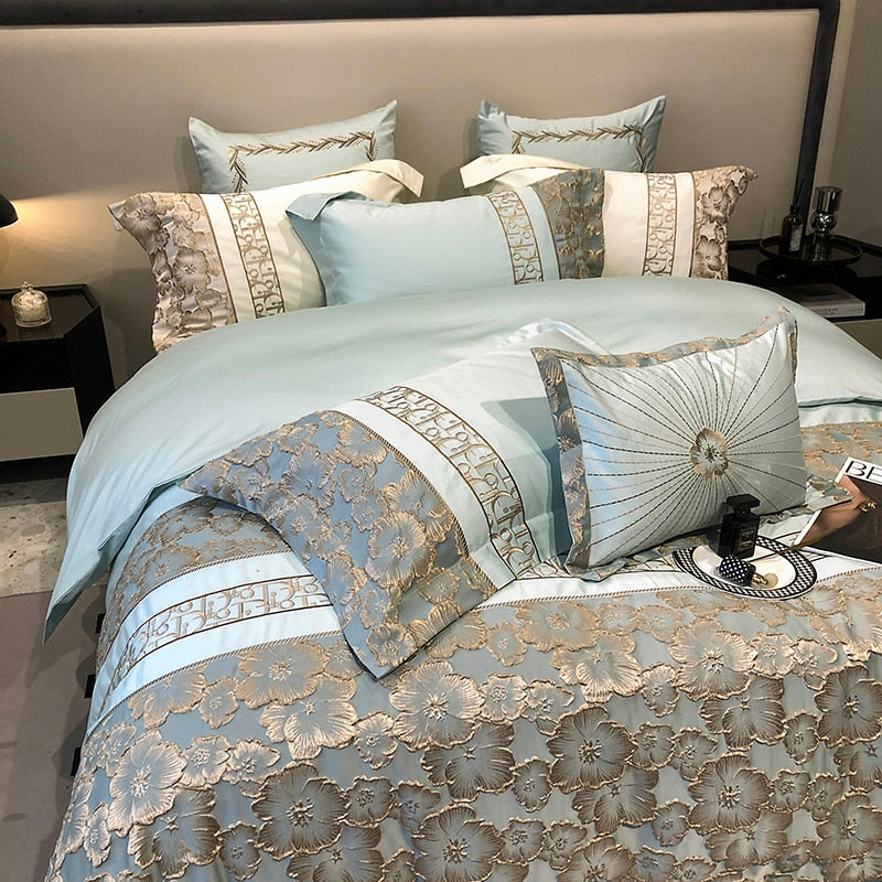 Belladonna Luxury Embossed Jacquard Embroidery Egyptian Cotton Duvet Cover Set