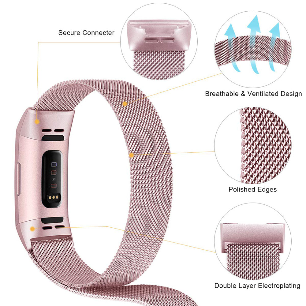 Fitbit Charge 3/4 Band Metal Stainless Steel Milanese Loop Strap Wristband