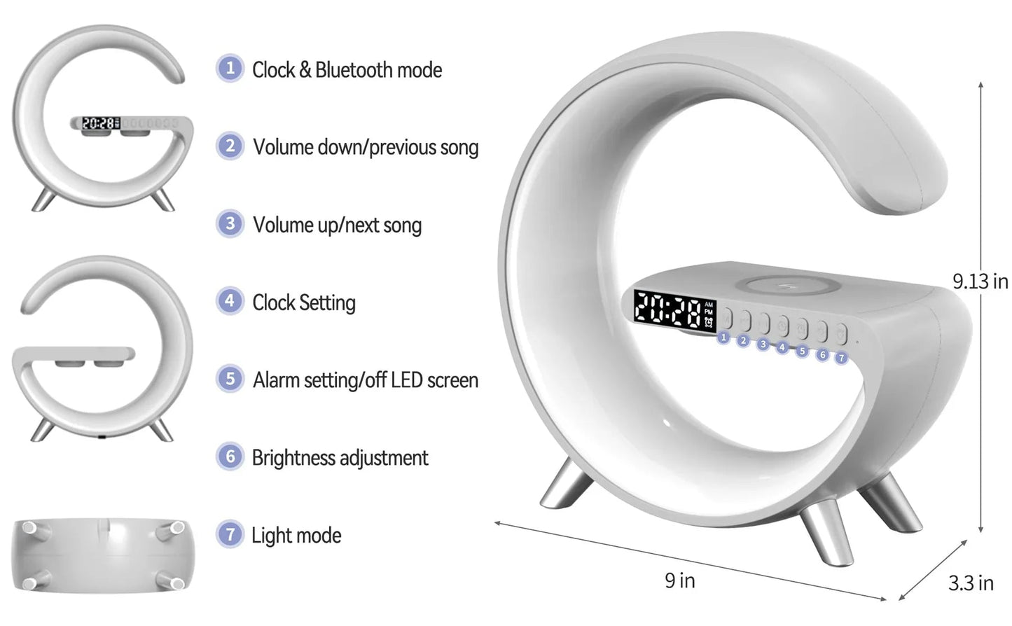 2023 Intelligent Sunrise Smart Lamp Wireless Charger Table Clock Bluetooth Speaker - RoseStraya.com