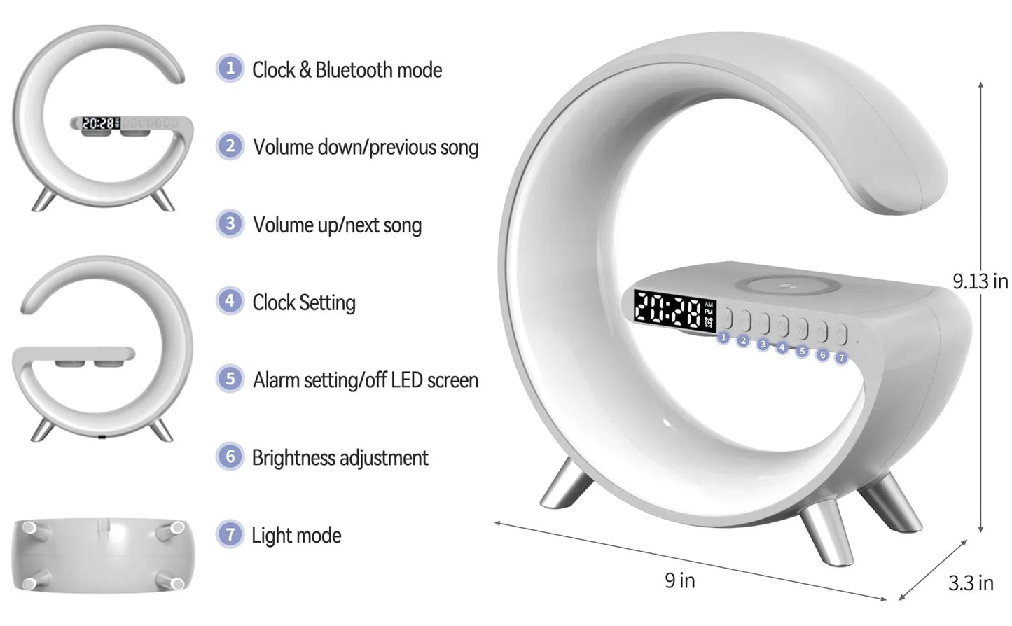 6-IN-1 Smart Lamp iPhone Wireless Charging Station Alarm Clock Speaker Night Light - RoseStraya.com