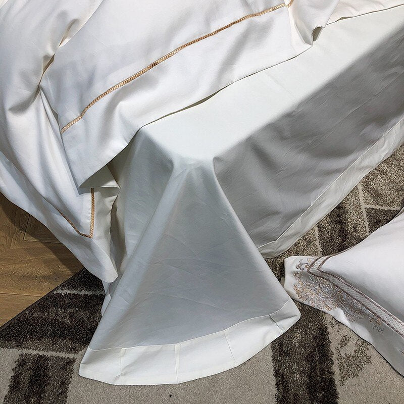 Ainia Gold Embroidered Panel Egyptian Cotton Duvet Cover Set