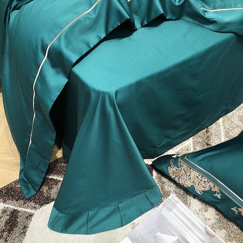 Ainia Gold Embroidered Panel Egyptian Cotton Duvet Cover Set