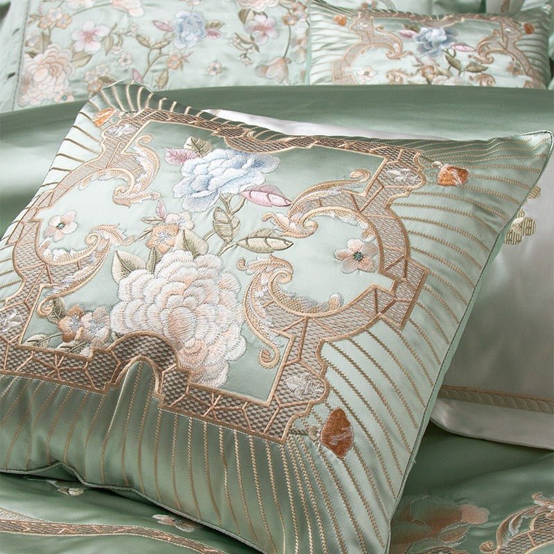 Abrial Green Embroidery Egyptian Cotton Duvet Cover Set - RoseStraya.com