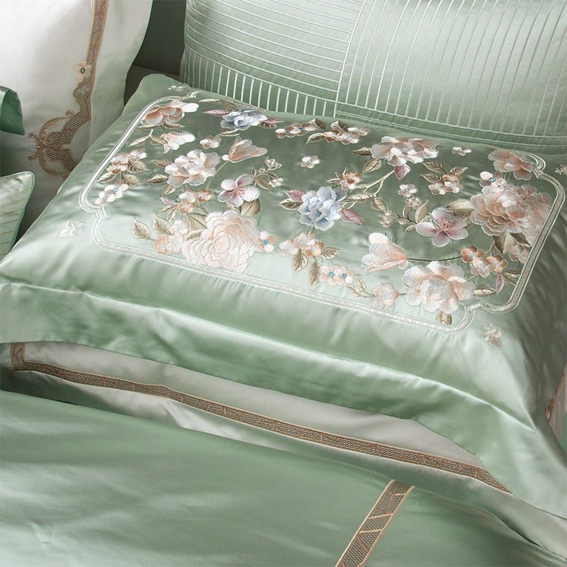 Abrial Green Embroidery Egyptian Cotton Duvet Cover Set - RoseStraya.com