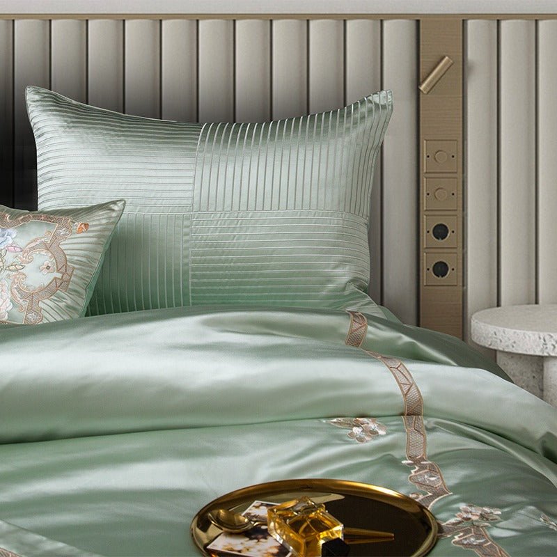 Abrial Green Embroidery Egyptian Cotton Duvet Cover Set - RoseStraya.com