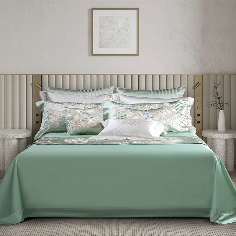 Abrial Green Embroidery Egyptian Cotton Duvet Cover Set - RoseStraya.com