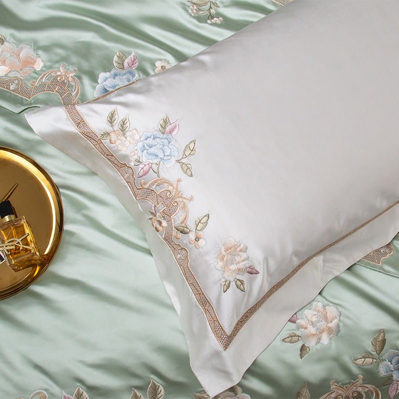 Abrial Green Embroidery Egyptian Cotton Duvet Cover Set - RoseStraya.com