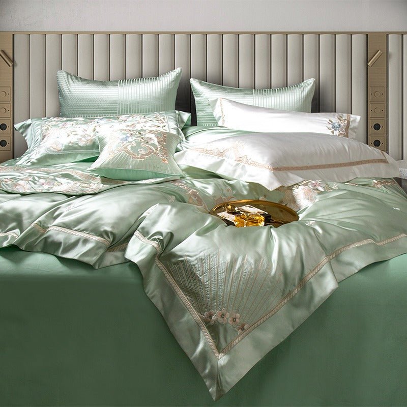 Abrial Green Embroidery Egyptian Cotton Duvet Cover Set - RoseStraya.com