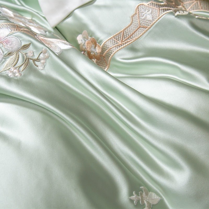 Abrial Green Embroidery Egyptian Cotton Duvet Cover Set - RoseStraya.com