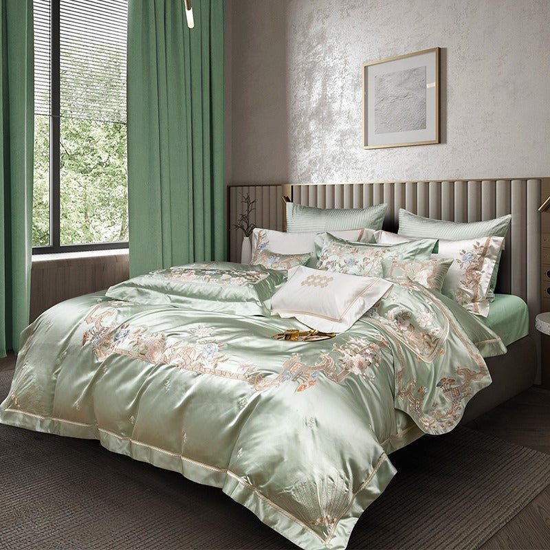 Abrial Green Embroidery Egyptian Cotton Duvet Cover Set - RoseStraya.com