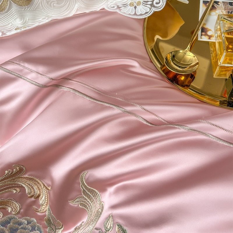 Abrial Pink Embroidery Egyptian Cotton Duvet Cover Set - RoseStraya.com