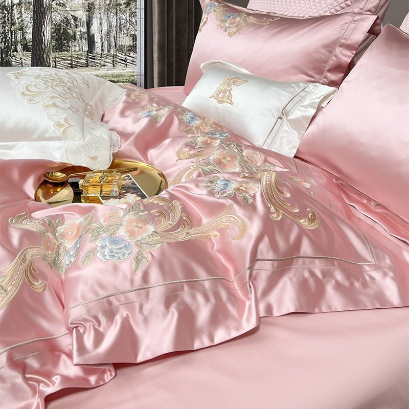 Abrial Pink Embroidery Egyptian Cotton Duvet Cover Set - RoseStraya.com