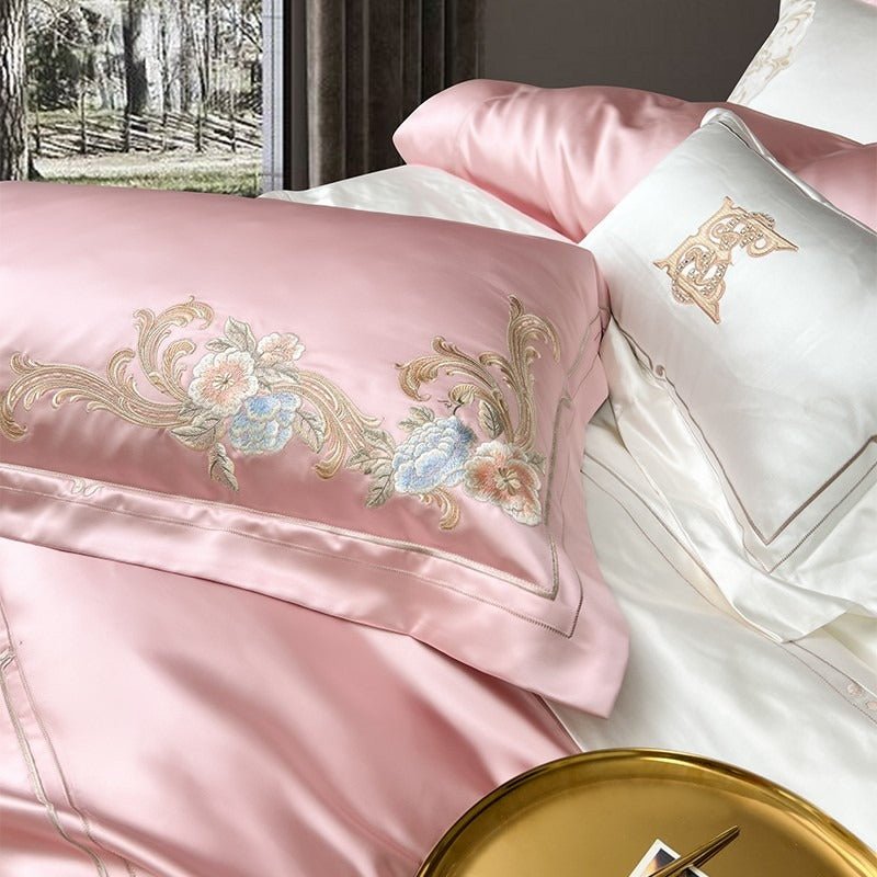 Abrial Pink Embroidery Egyptian Cotton Duvet Cover Set - RoseStraya.com