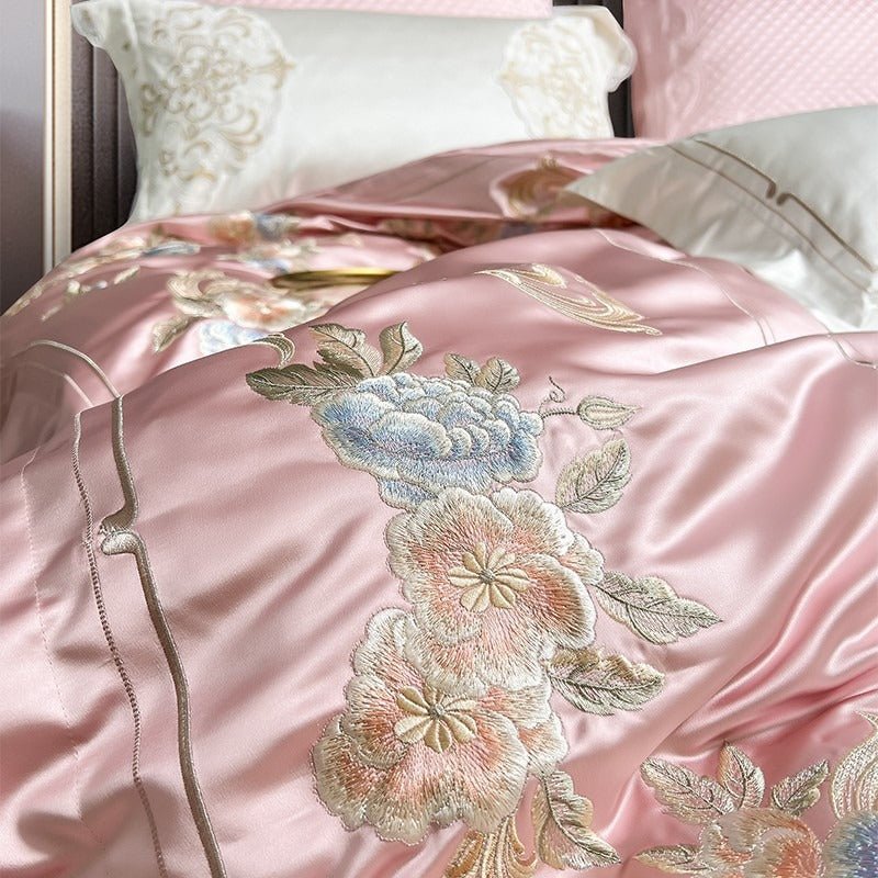 Abrial Pink Embroidery Egyptian Cotton Duvet Cover Set - RoseStraya.com