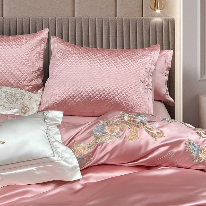 Abrial Pink Embroidery Egyptian Cotton Duvet Cover Set - RoseStraya.com