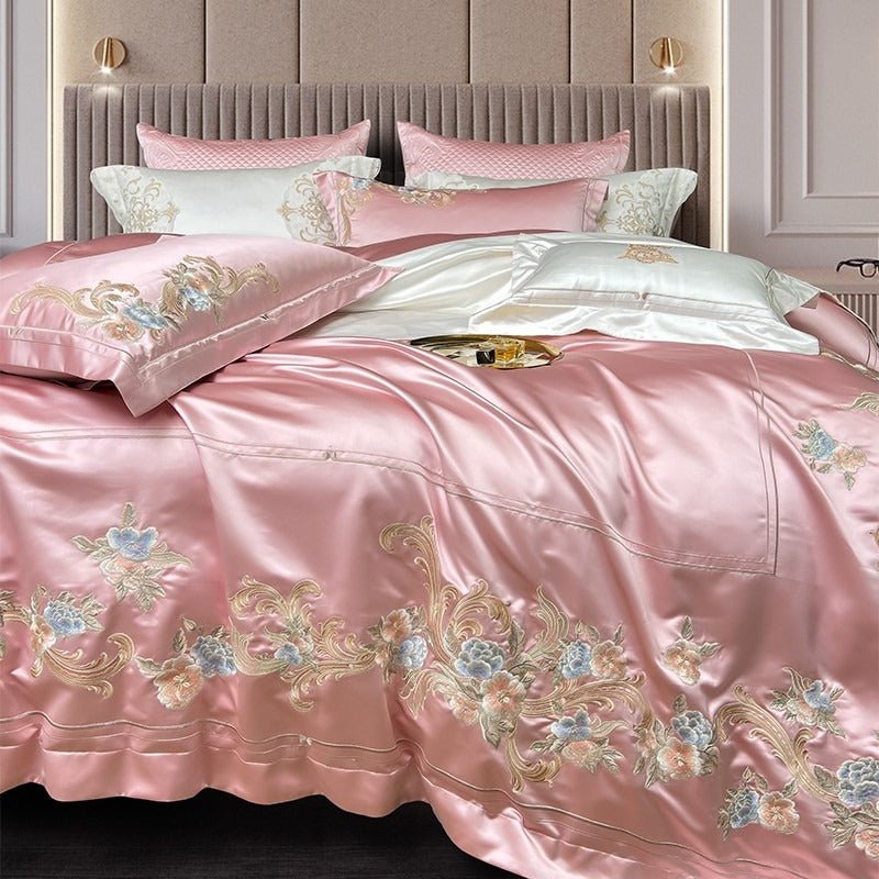 Abrial Pink Embroidery Egyptian Cotton Duvet Cover Set - RoseStraya.com