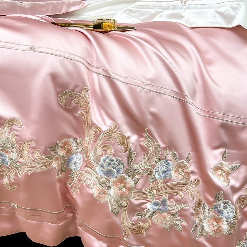 Abrial Pink Embroidery Egyptian Cotton Duvet Cover Set - RoseStraya.com