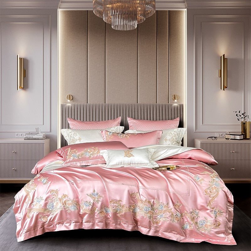 Abrial Pink Embroidery Egyptian Cotton Duvet Cover Set - RoseStraya.com
