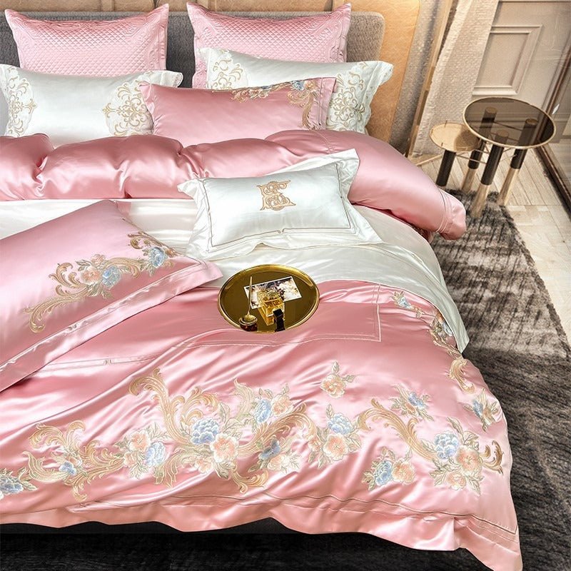 Abrial Pink Embroidery Egyptian Cotton Duvet Cover Set - RoseStraya.com