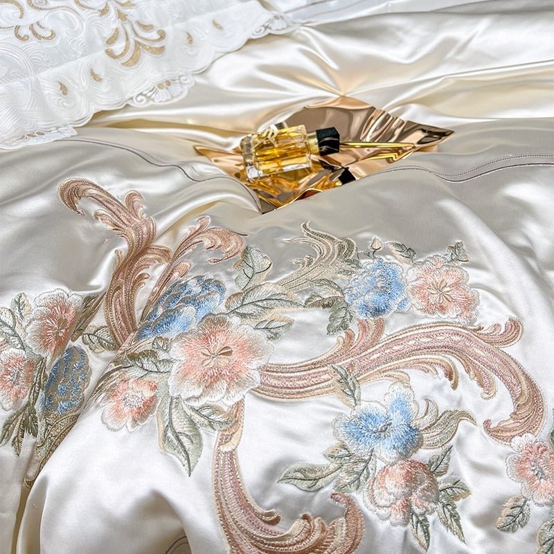 Abrial White Embroidery Egyptian Cotton Duvet Cover Set - RoseStraya.com