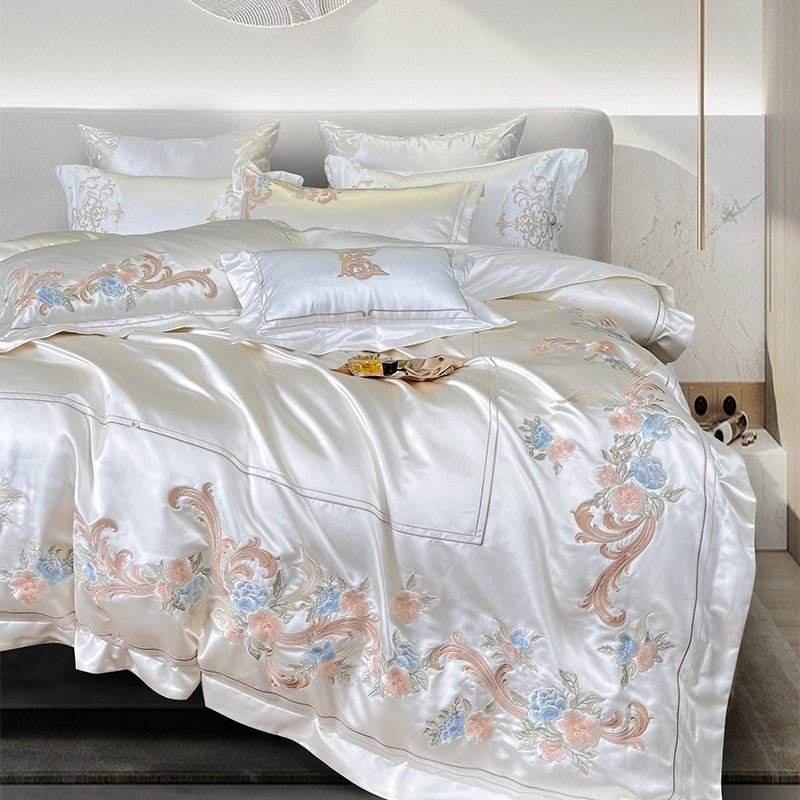 Abrial White Embroidery Egyptian Cotton Duvet Cover Set - RoseStraya.com