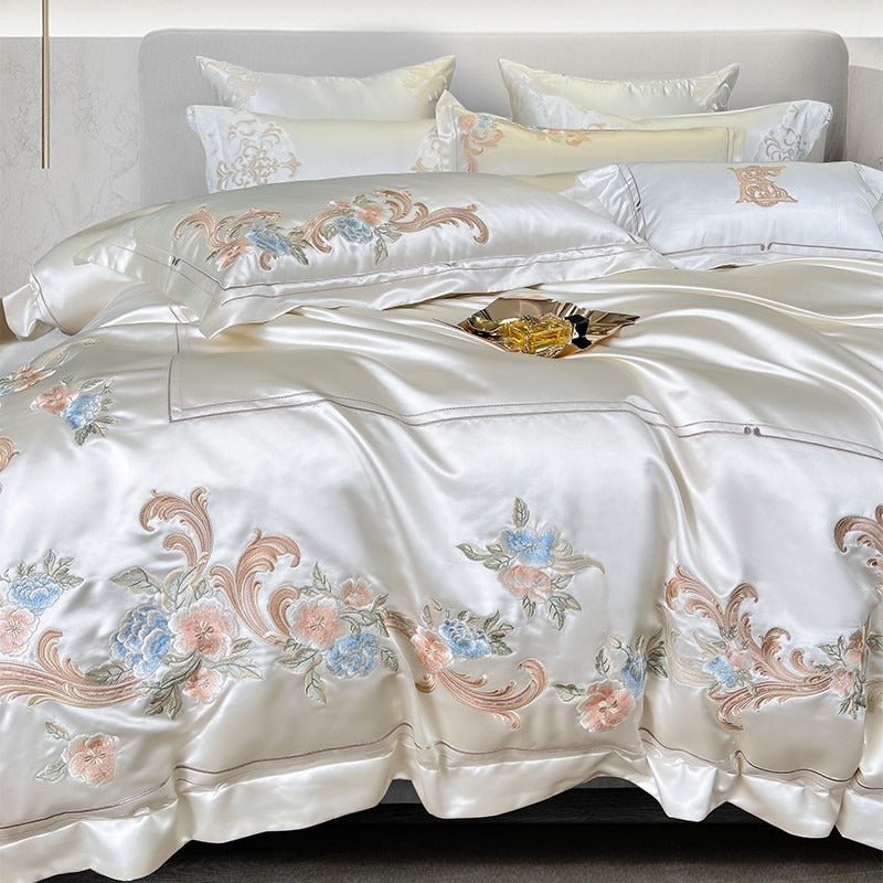 Abrial White Embroidery Egyptian Cotton Duvet Cover Set - RoseStraya.com