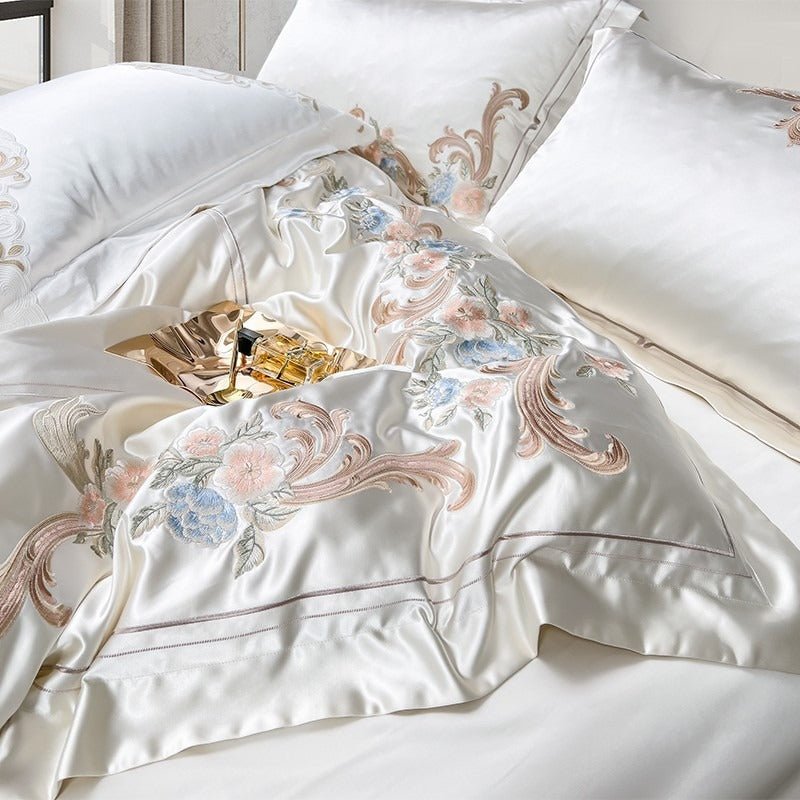 Abrial White Embroidery Egyptian Cotton Duvet Cover Set - RoseStraya.com