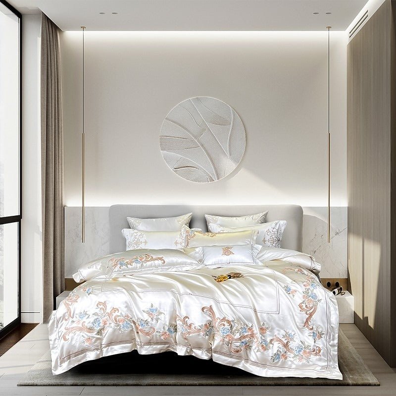 Abrial White Embroidery Egyptian Cotton Duvet Cover Set - RoseStraya.com