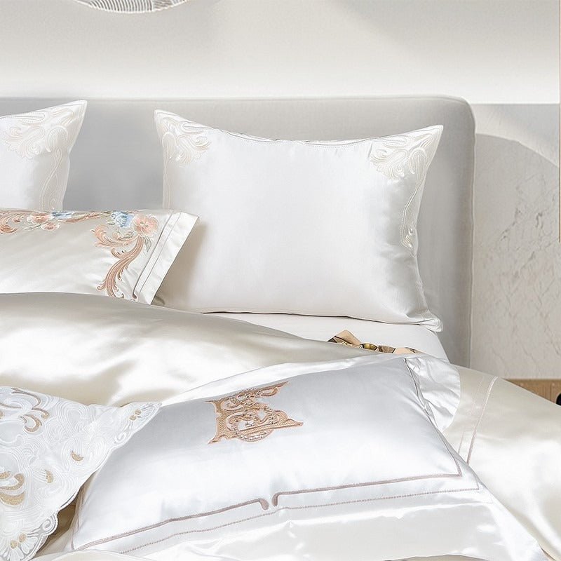 Abrial White Embroidery Egyptian Cotton Duvet Cover Set - RoseStraya.com