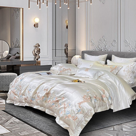 Abrial White Embroidery Egyptian Cotton Duvet Cover Set - RoseStraya.com