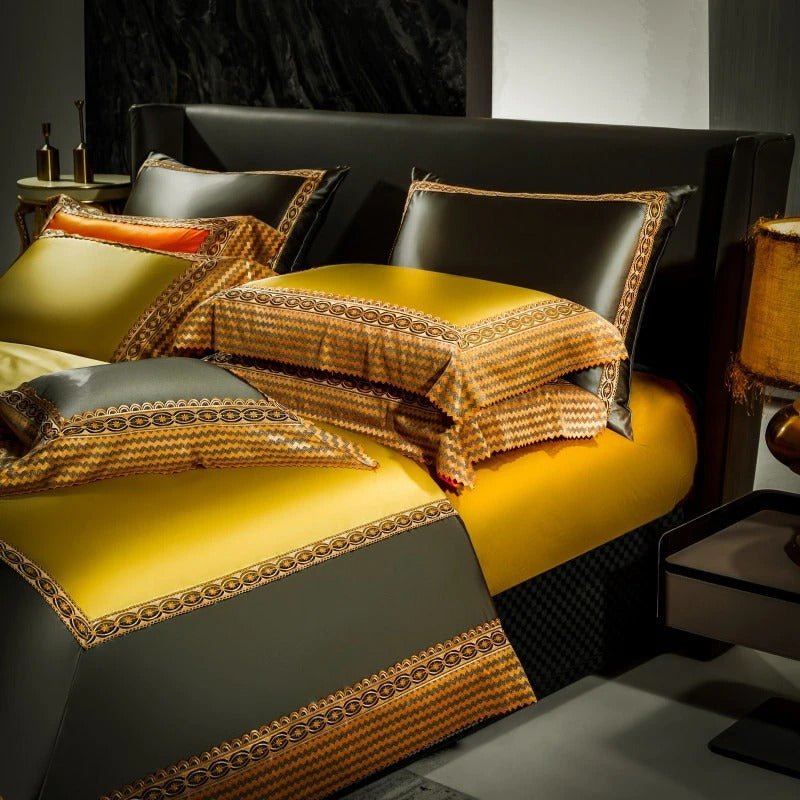 Adriel Golden Egyptian Cotton Embroidery Duvet Cover Set - RoseStraya.com