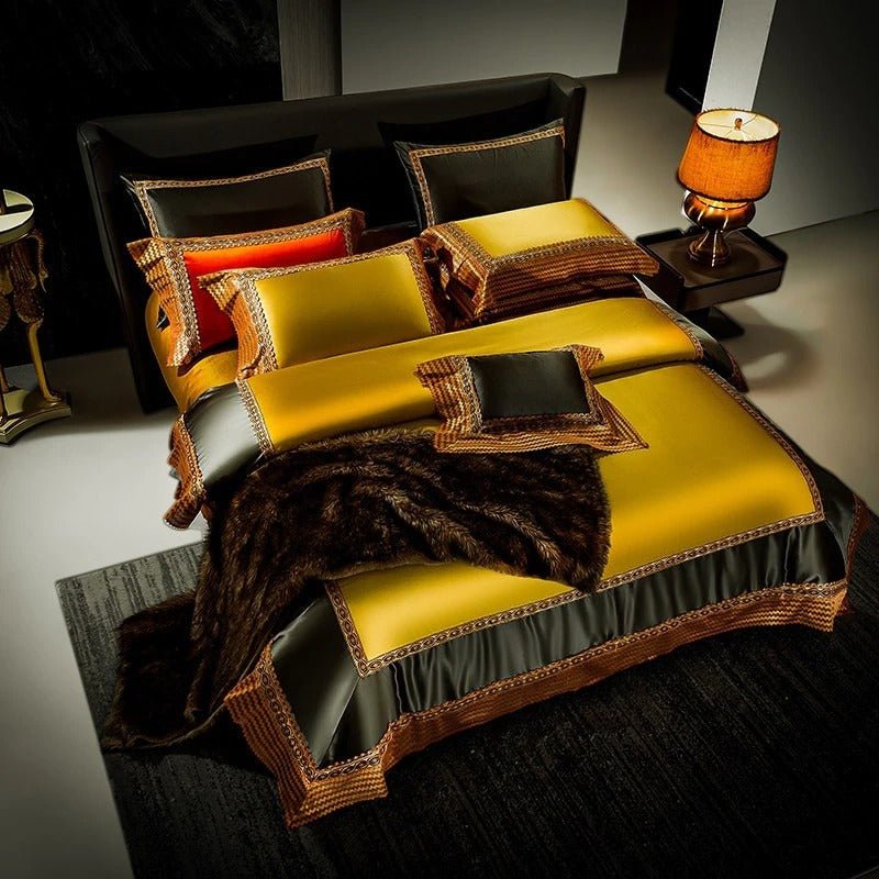 Adriel Golden Egyptian Cotton Embroidery Duvet Cover Set - RoseStraya.com