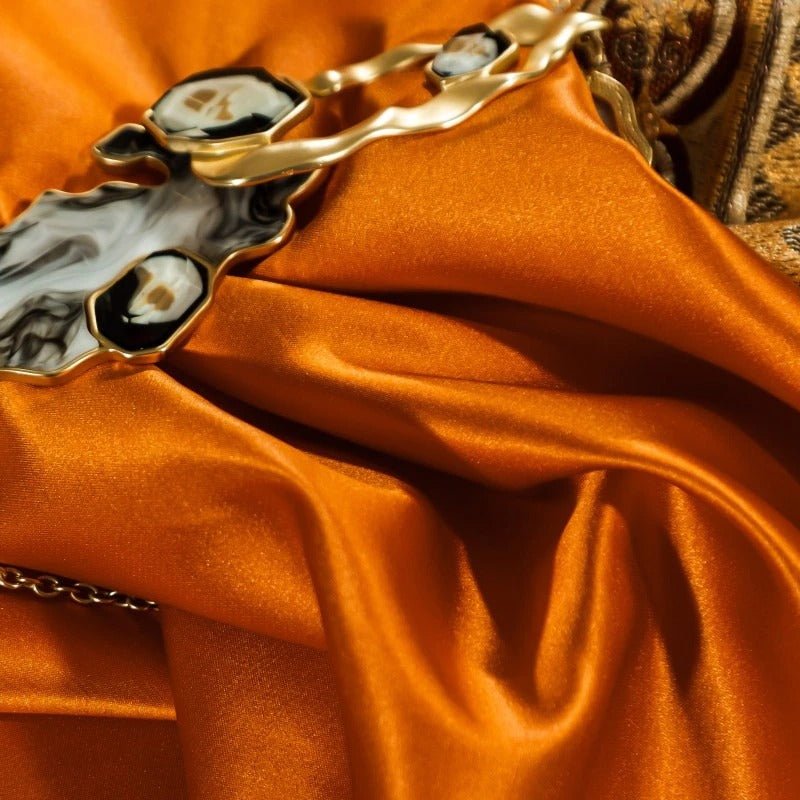 Adriel Orange Egyptian Cotton Embroidery Duvet Cover Set - RoseStraya.com