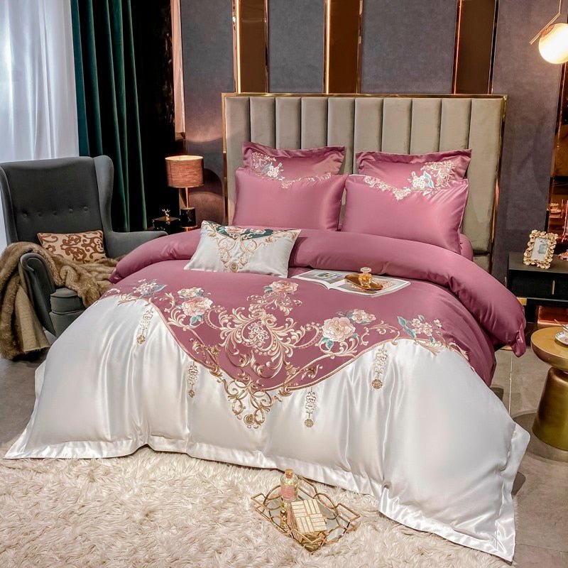 Alessia Berry Embroidery Egyptian Cotton Duvet Cover Set - RoseStraya.com