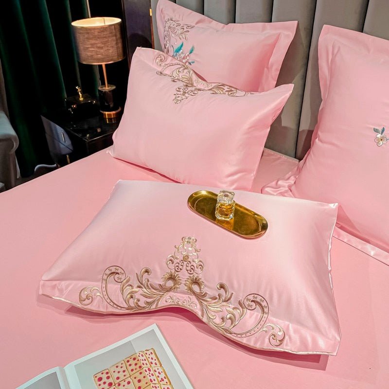 Alessia Canyon Pink Embroidery Egyptian Cotton Duvet Cover Set - RoseStraya.com