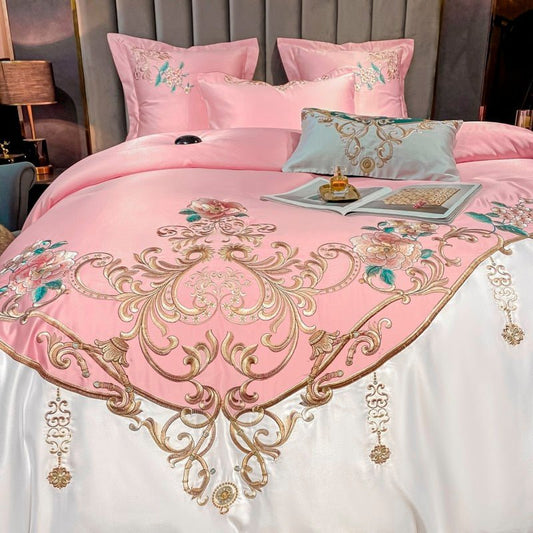 Alessia Canyon Pink Embroidery Egyptian Cotton Duvet Cover Set - RoseStraya.com