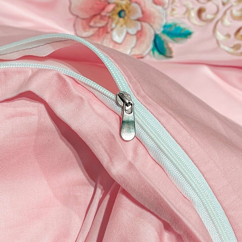 Alessia Canyon Pink Embroidery Egyptian Cotton Duvet Cover Set - RoseStraya.com