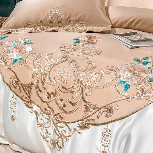 Alessia Desert Sand Embroidery Egyptian Cotton Duvet Cover Set - RoseStraya.com