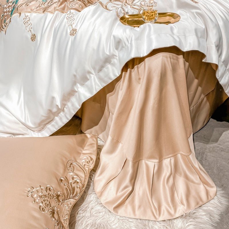 Alessia Desert Sand Embroidery Egyptian Cotton Duvet Cover Set - RoseStraya.com